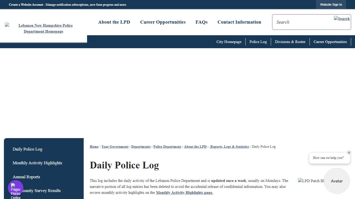 Daily Police Log Lebanon, NH