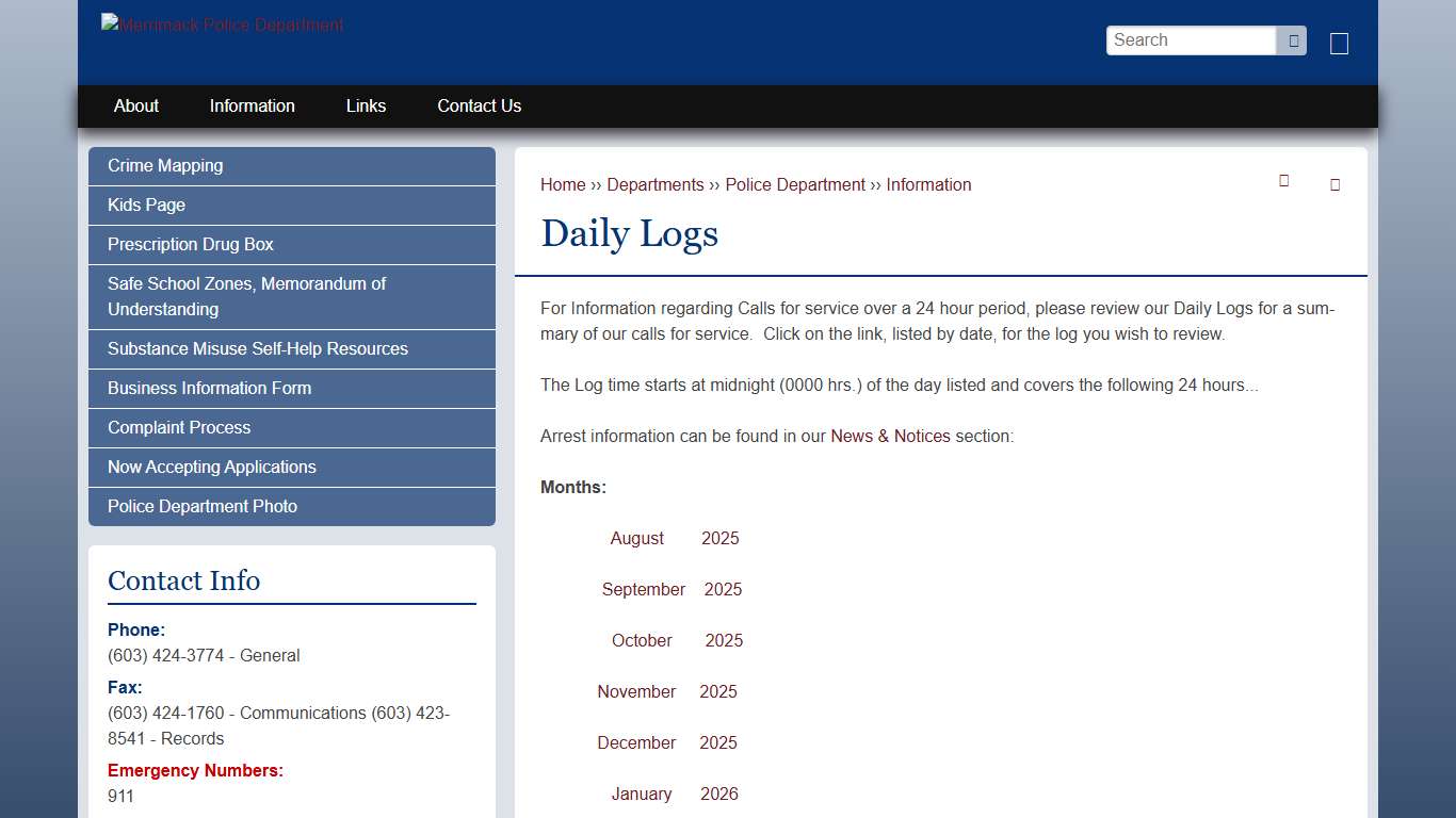 Daily Logs Merrimack NH