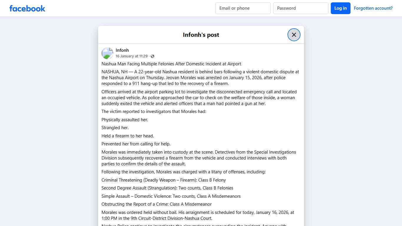 Infonh - Nashua Man Facing Multiple Felonies After... Facebook